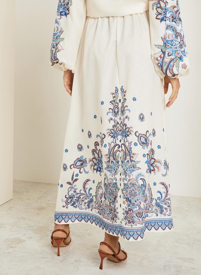 Styli Women Cream Printed A-Line Maxi Skirt - Image 3